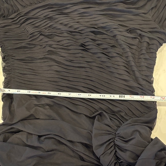 Tadashi Shoji Elegant Black Long Sleeve Gown draped mesh stretch dress - Picture 7 of 8